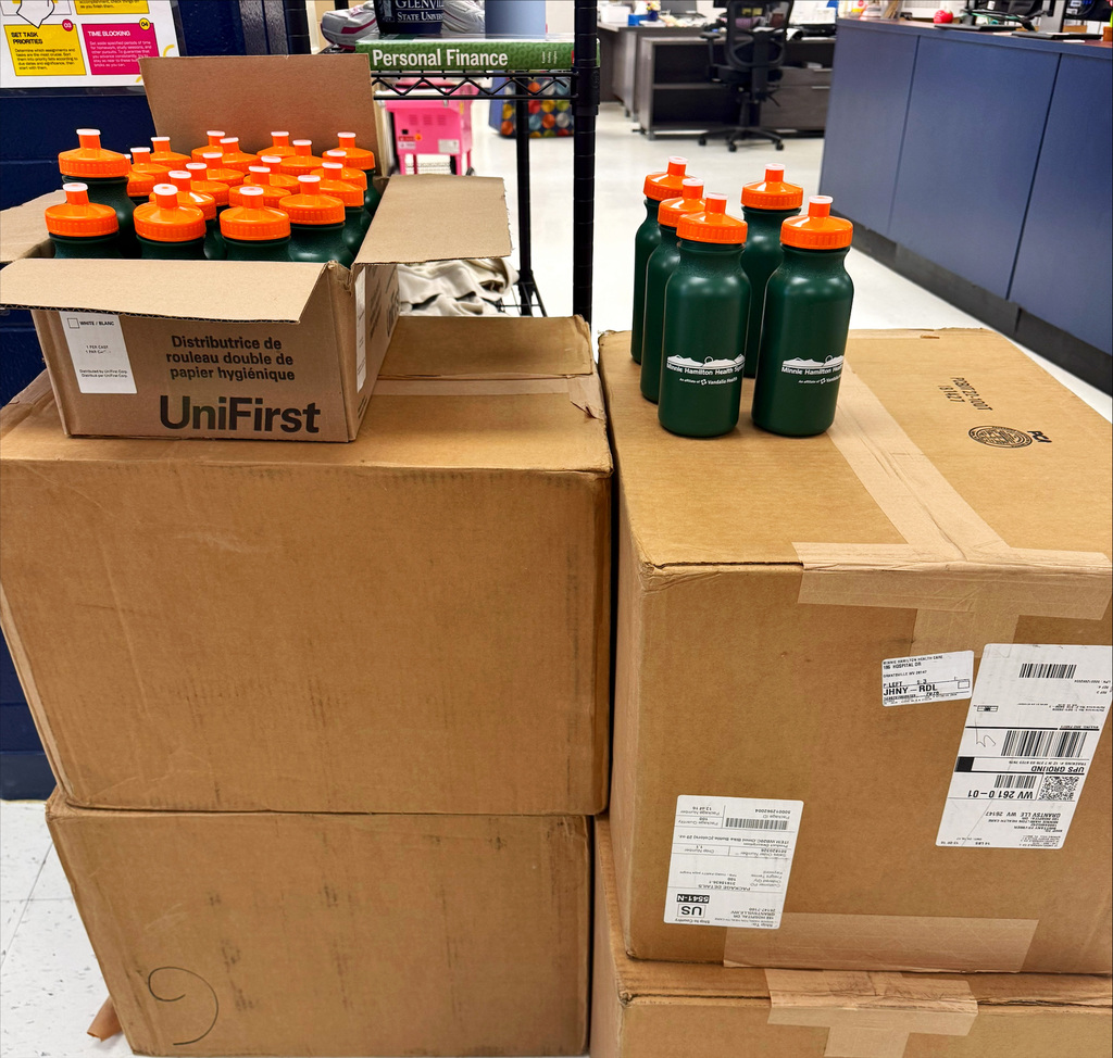 water bottles in boxes