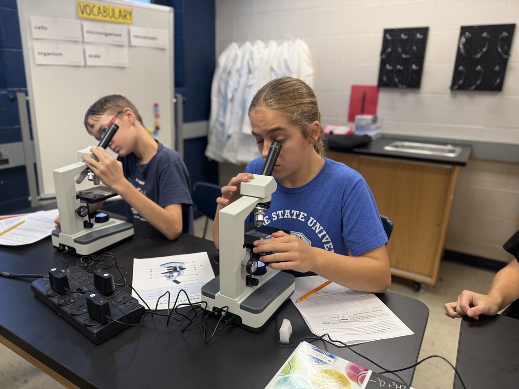 student with microscope