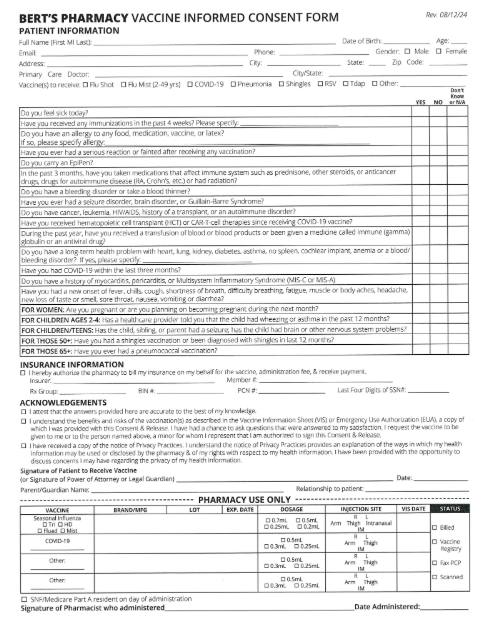 flu shot form