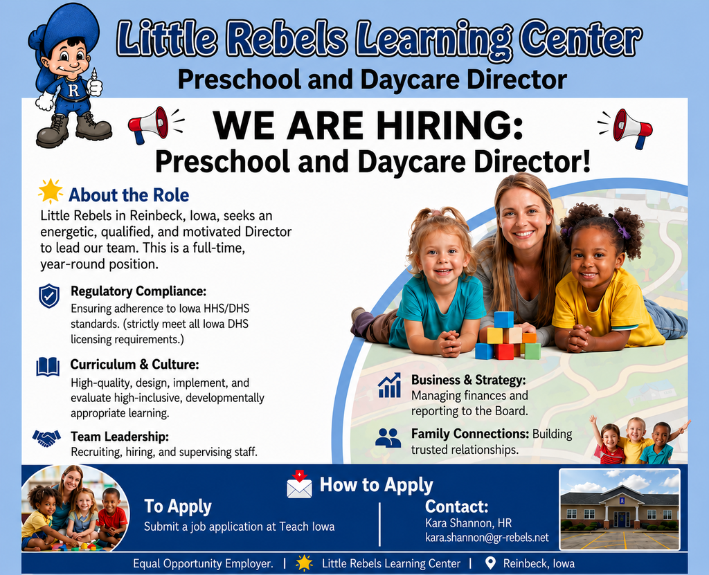 Little Rebels Learning Center is  hiring Preschool and Daycare Director