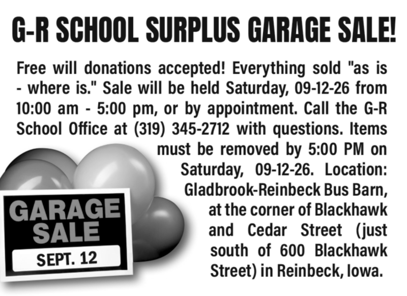 G-R Surplus Garage Sale Ad