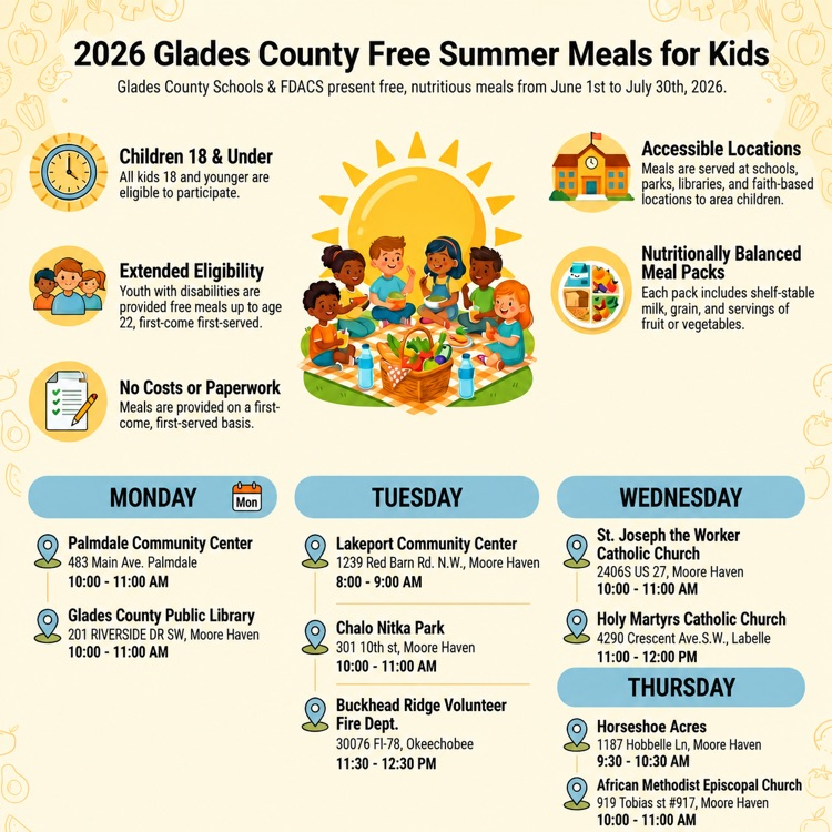 2026 Glades County Free Summer Meals for Kids 