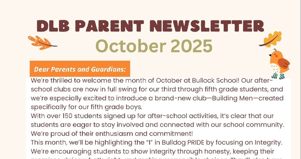 DLB October Parent Newsletter and Updates