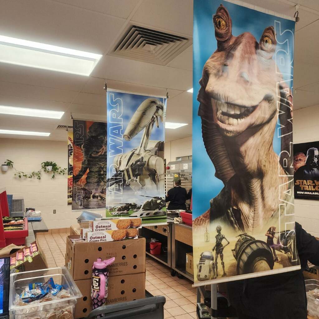 Star Wars Banners decorating the lunch line