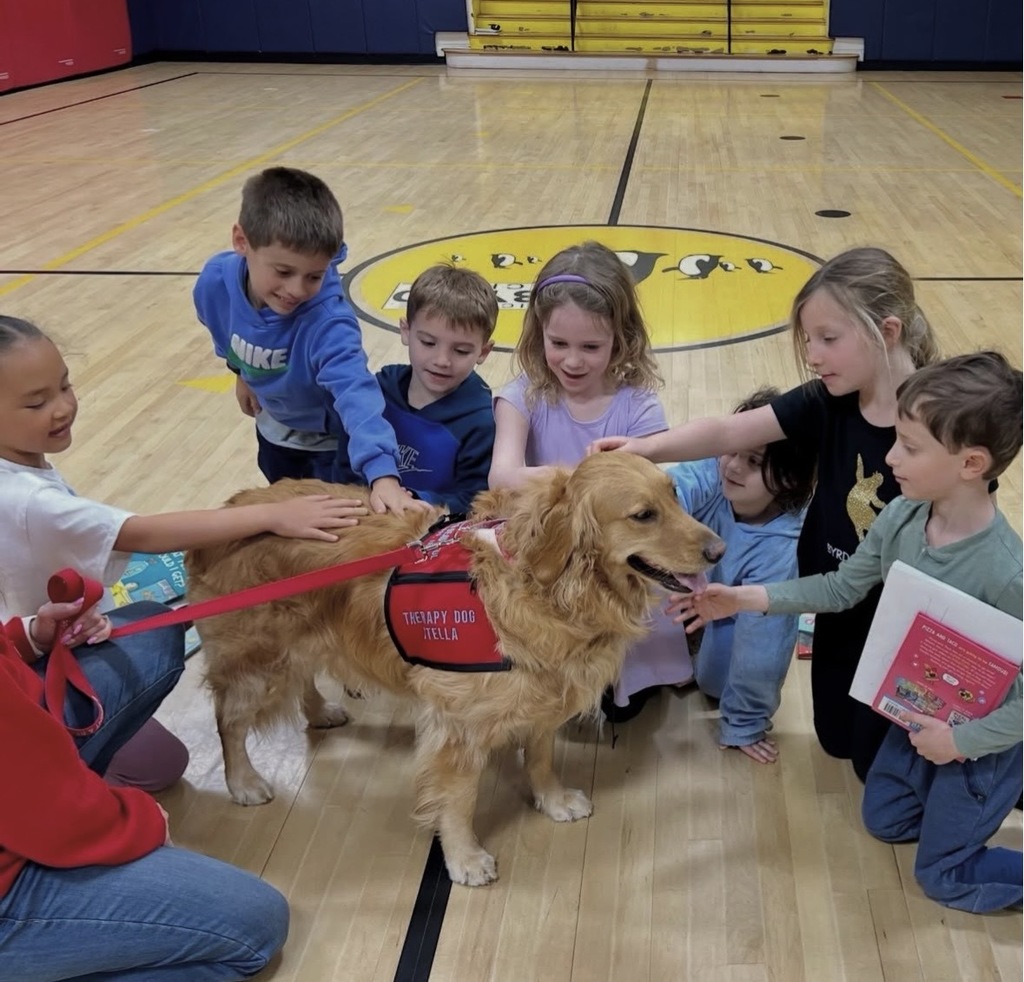 Stella the therapy dog with Byrd students