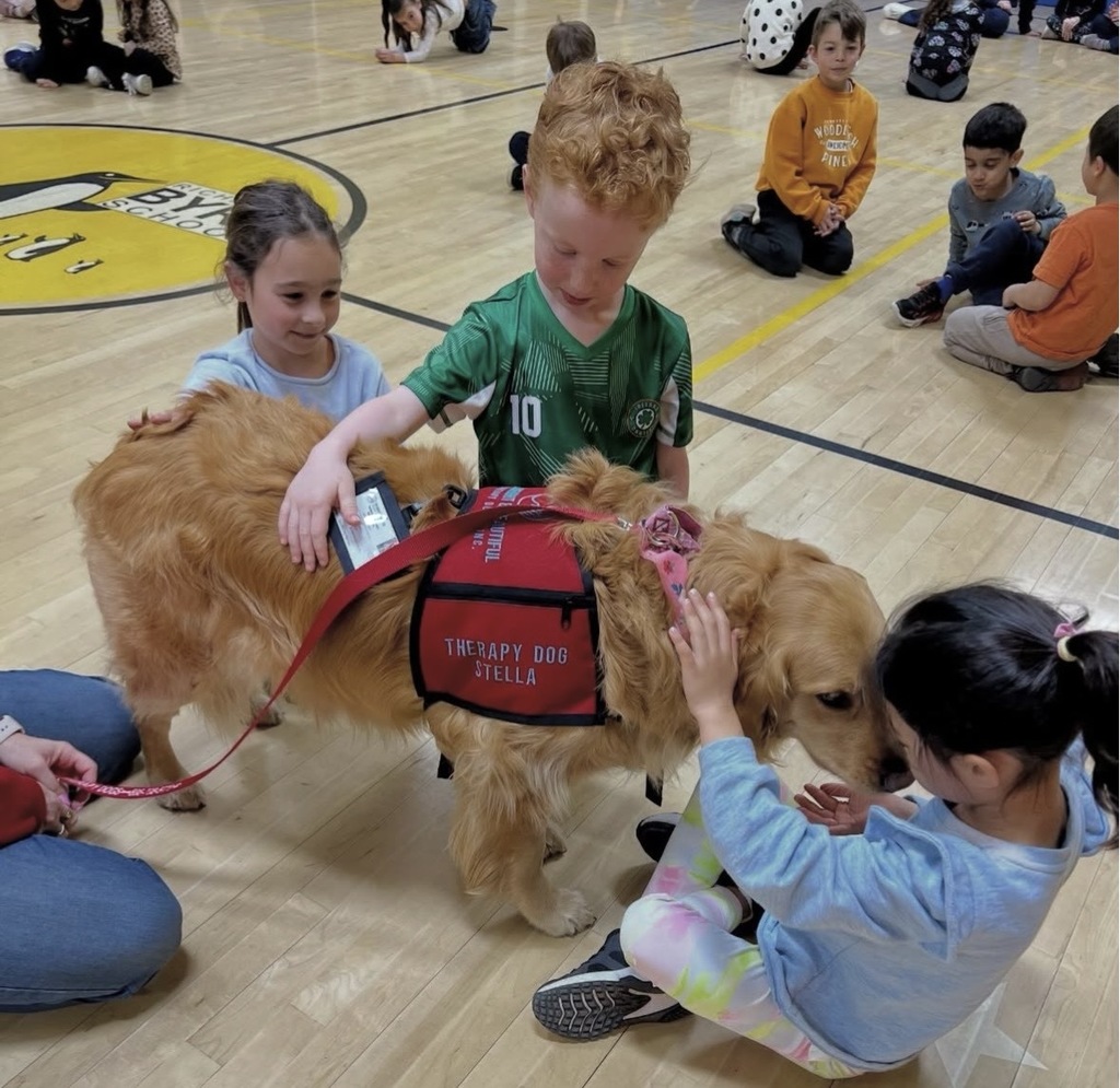 Stella the therapy dog with Byrd students