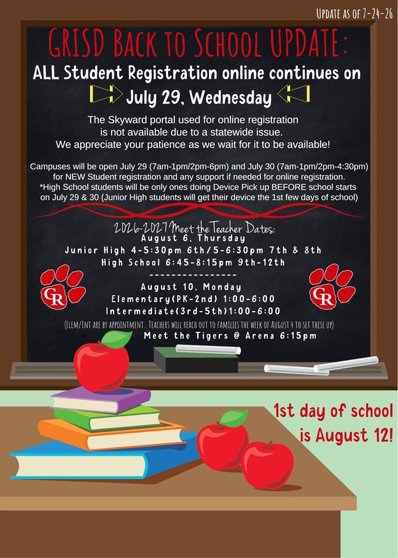 GRISD Update Registration for Back To School June 24, 2026 Update