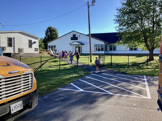 Children walking into school.