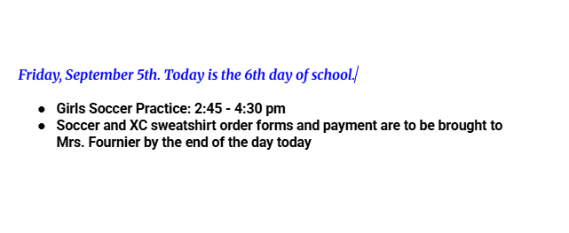 Announcements: September 5, 2025