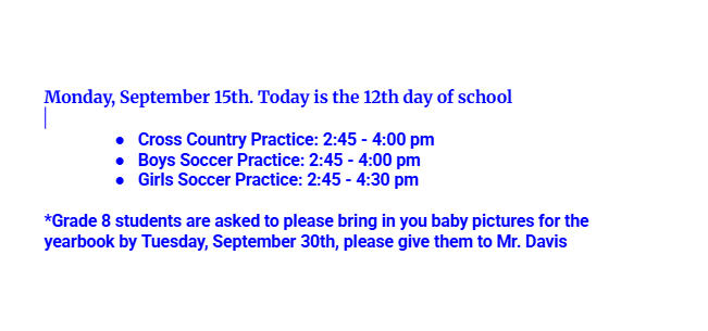 Announcements: September 15, 2025