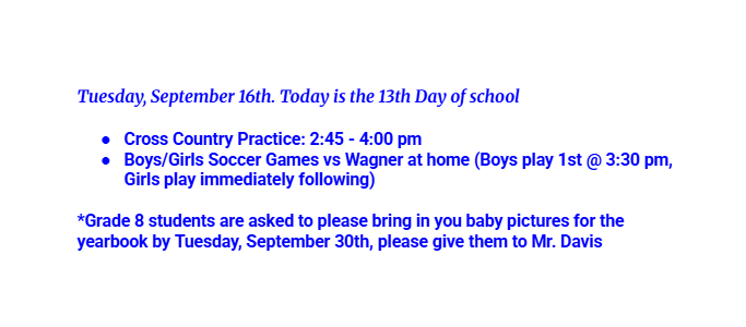 Announcements: September 16, 2025