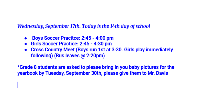 Announcements: September 17, 2025
