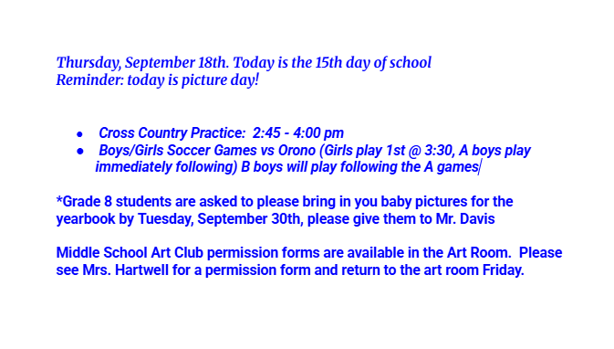 Announcements: September 18, 2025