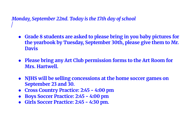 Announcements: September 22, 2025