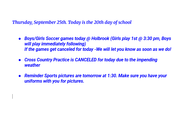 Announcements: September 25, 2025