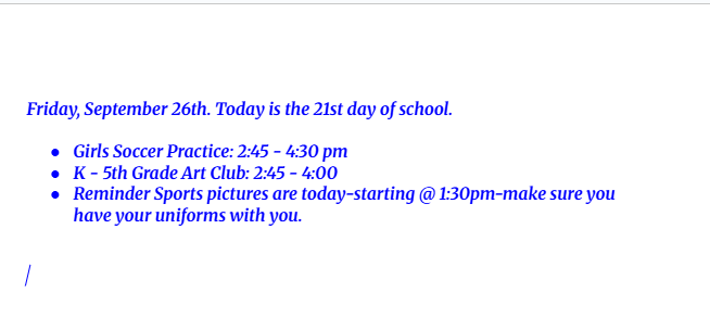 Announcements: September 26, 2025