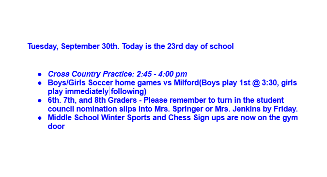 Announcements: September 30, 2025