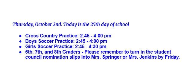 Announcements: October 2, 2025