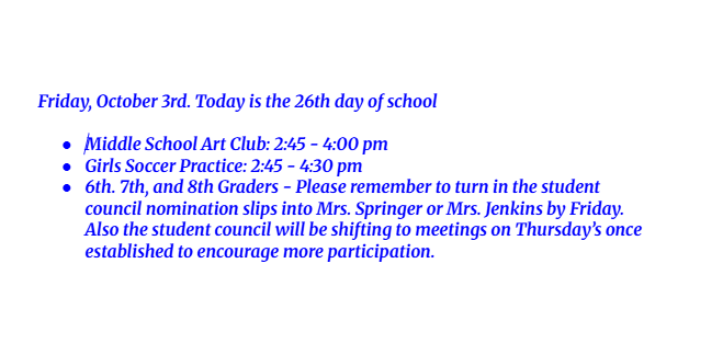 Announcements: October 3, 2025