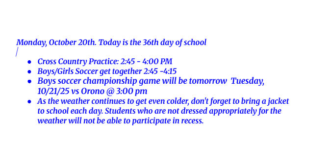 Announcements: October 20, 2025