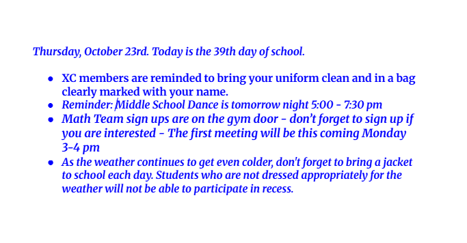 Announcements: October 23, 2025