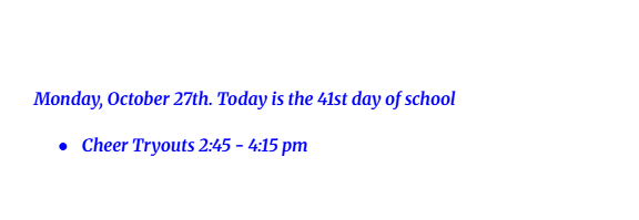 Announcements: October 27, 2025