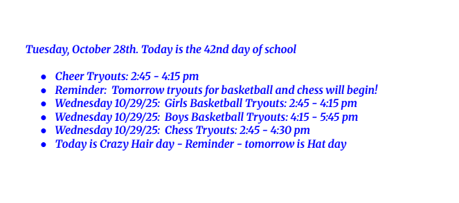 Announcements: October 28, 2025