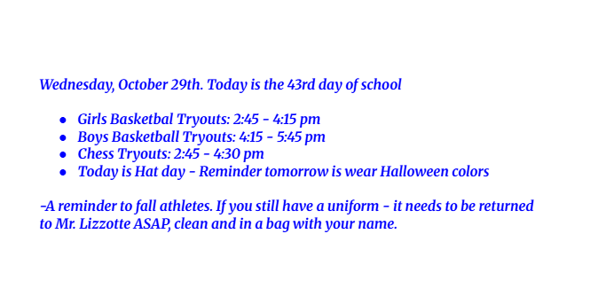 Announcements: October 29, 2025