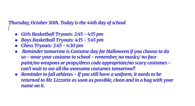 Announcements: October 30, 2025