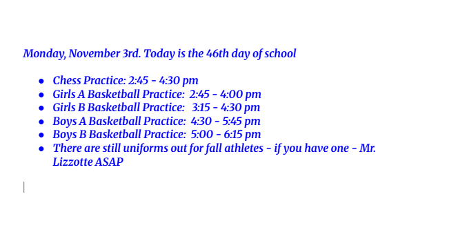 Announcements: November 3, 2025