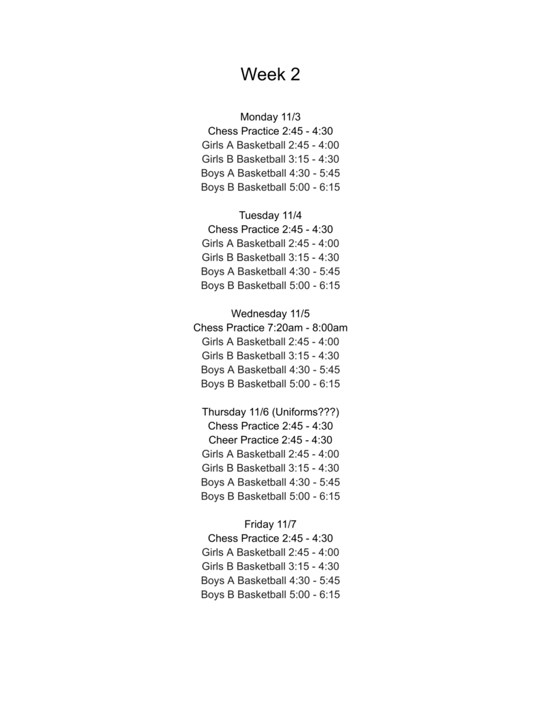Winter Sport Schedule - Week 2
