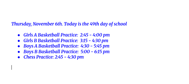 Announcements: November 6,  2025