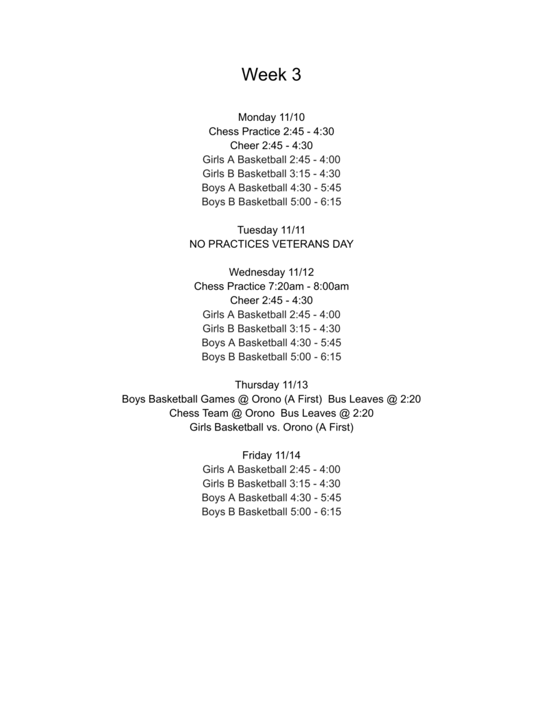 Week 3 Sports Schedule
