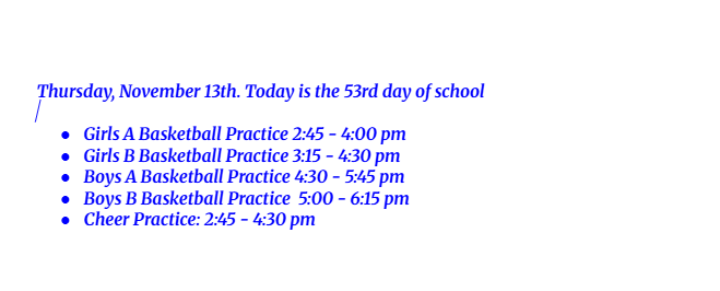 Announcements: November 13, 2025