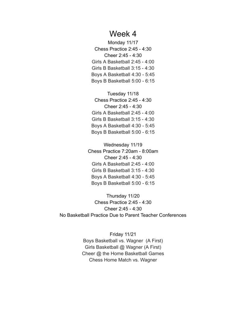 Week 1 Sports Schedule