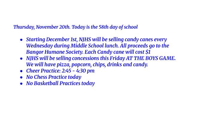 Announcements: November 20, 2025