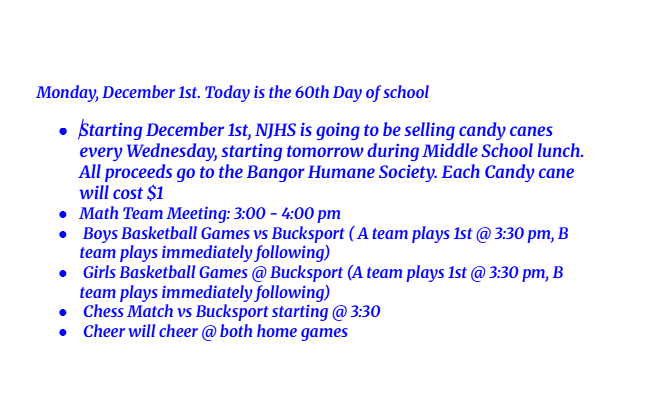 Announcements: December 1, 2025