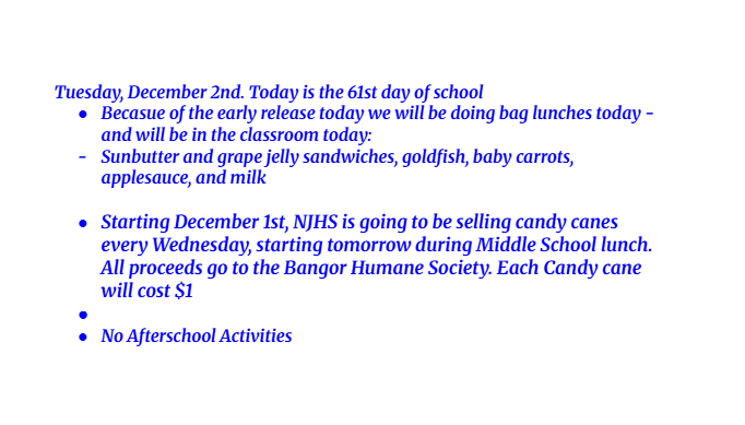 Announcements: December 2, 2025