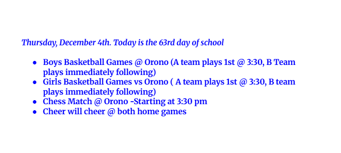 Announcements: December 4, 2025