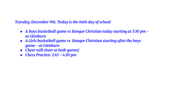 Announcements: December 9, 2025