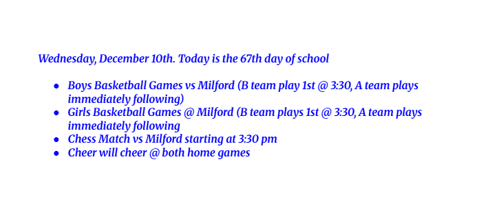 Announcements: December 10, 2025