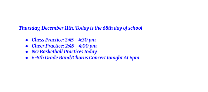 Announcements: December 11, 2025