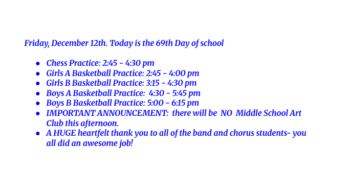 Announcements: December 12, 2025