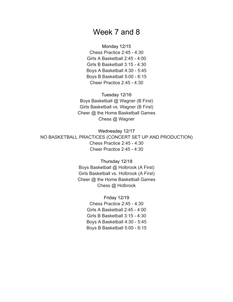 Week 7-8 Sports Schedule