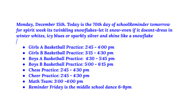 Announcements: December 15, 2025