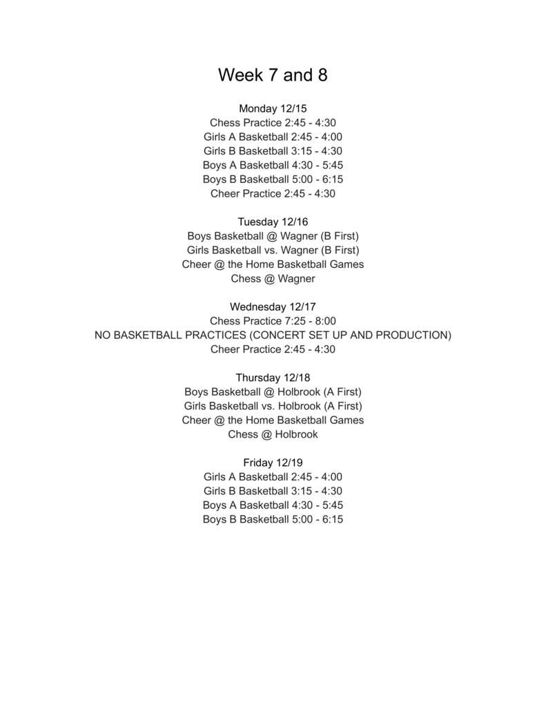 Updated Week 7/8 Sports Schedule