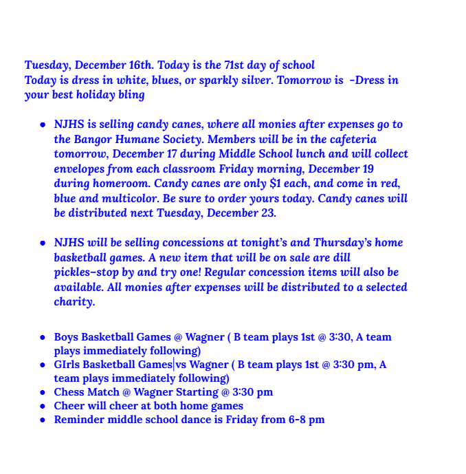 Announcements: December 16, 2025