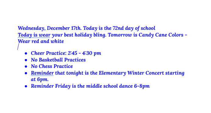 Announcements: December 17, 2025