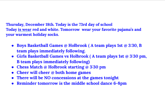 Announcements: December 18. 2025