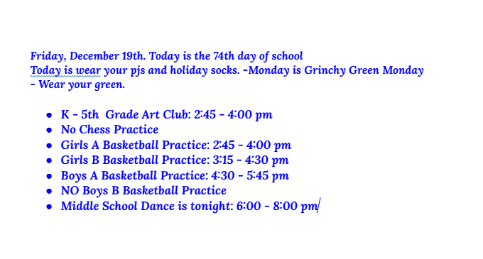 Announcements: December 19, 2025